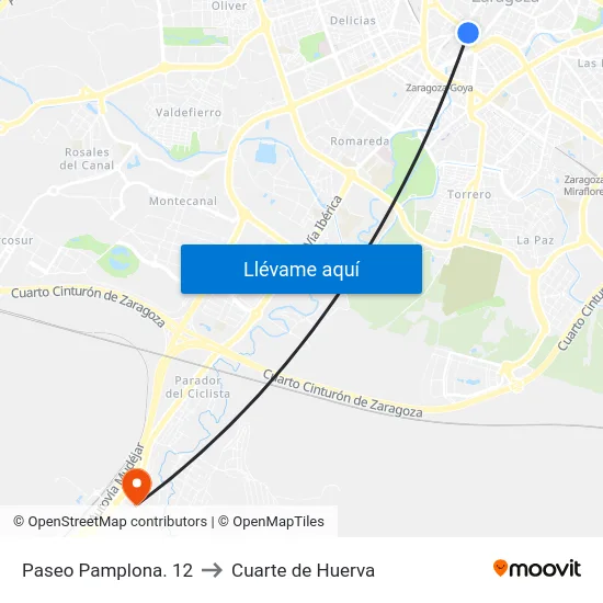 Paseo Pamplona. 12 to Cuarte de Huerva map
