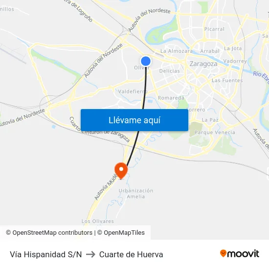 Vía Hispanidad S/N to Cuarte de Huerva map