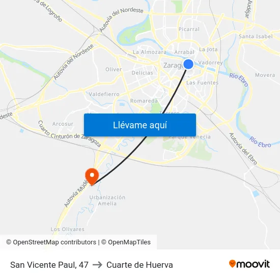 San Vicente Paul, 47 to Cuarte de Huerva map