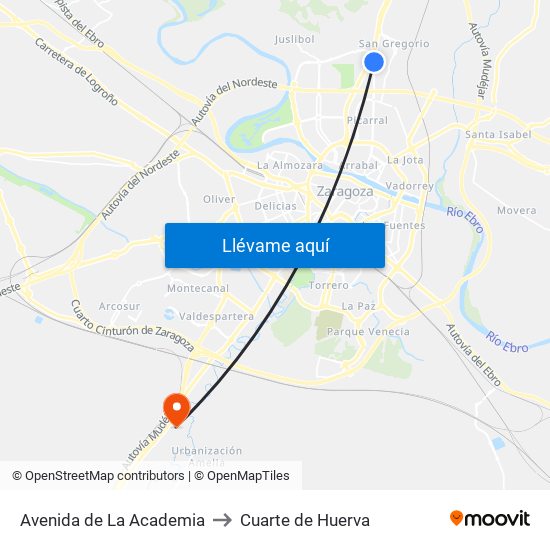 Avenida de La Academia to Cuarte de Huerva map
