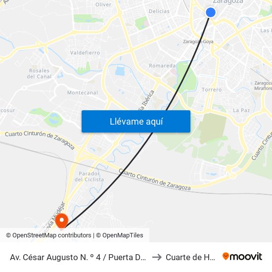 Av. César Augusto N. º 4 / Puerta Del Carmen to Cuarte de Huerva map