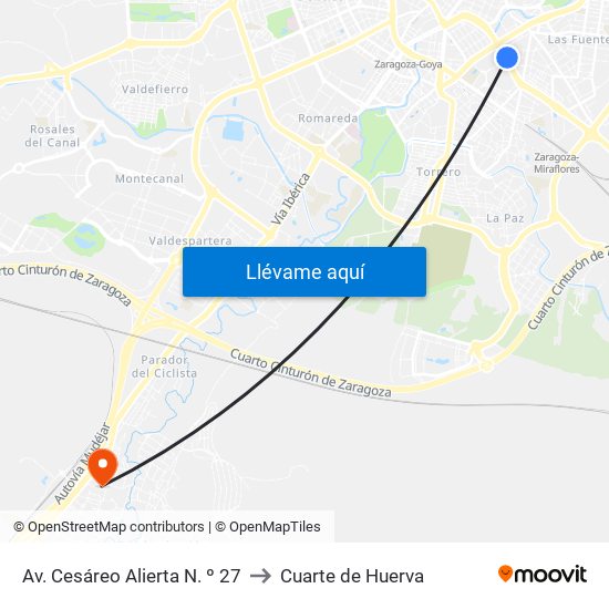 Av. Cesáreo Alierta N. º 27 to Cuarte de Huerva map