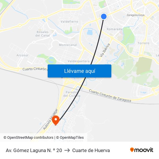 Av. Gómez Laguna N. º 20 to Cuarte de Huerva map