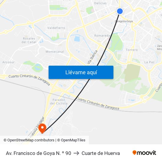 Av. Francisco de Goya N. º 90 to Cuarte de Huerva map