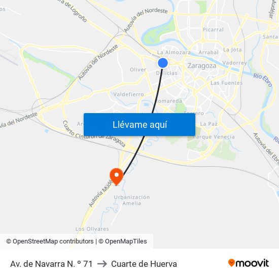 Av. de Navarra N. º 71 to Cuarte de Huerva map