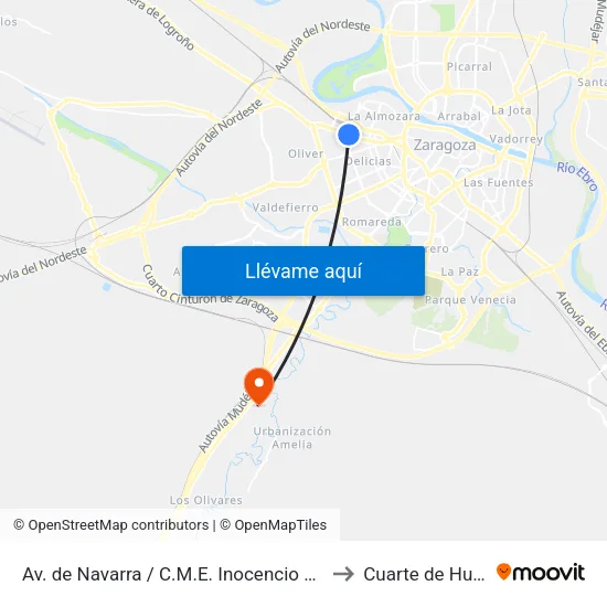 Av. de Navarra / C.M.E. Inocencio Jiménez to Cuarte de Huerva map