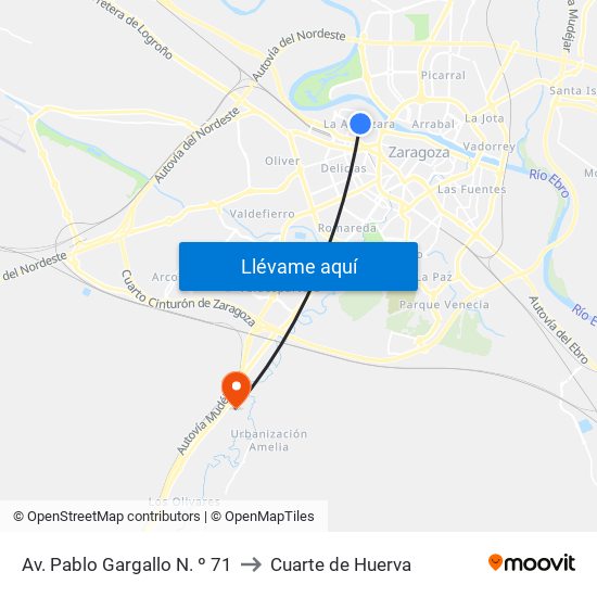Av. Pablo Gargallo N. º 71 to Cuarte de Huerva map