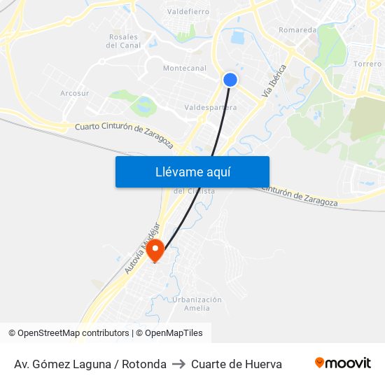 Av. Gómez Laguna / Rotonda to Cuarte de Huerva map