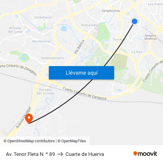 Av. Tenor Fleta N. º 89 to Cuarte de Huerva map