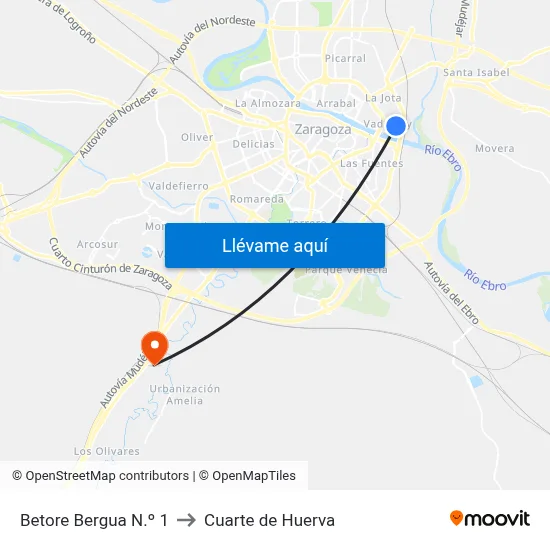 Betore Bergua N.º 1 to Cuarte de Huerva map