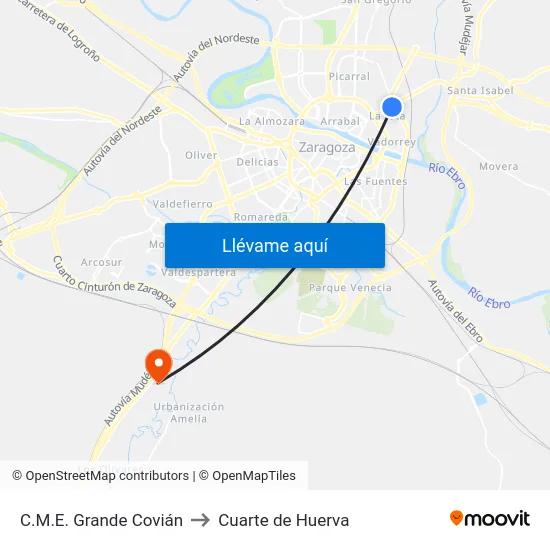 C.M.E. Grande Covián to Cuarte de Huerva map
