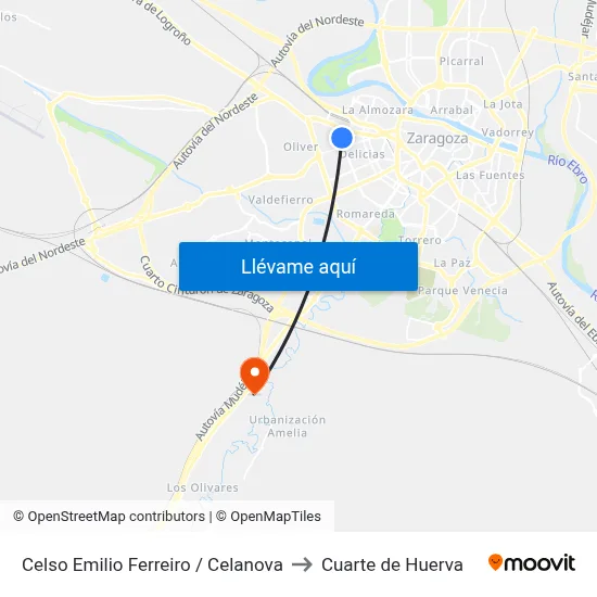 Celso Emilio Ferreiro / Celanova to Cuarte de Huerva map