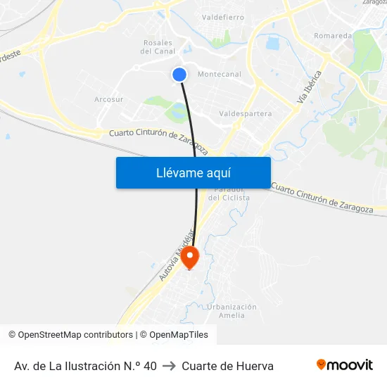 Av. de La Ilustración N.º 40 to Cuarte de Huerva map