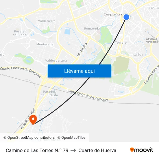 Camino de Las Torres N.º 79 to Cuarte de Huerva map