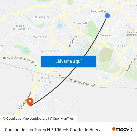 Camino de Las Torres N.º 105 to Cuarte de Huerva map