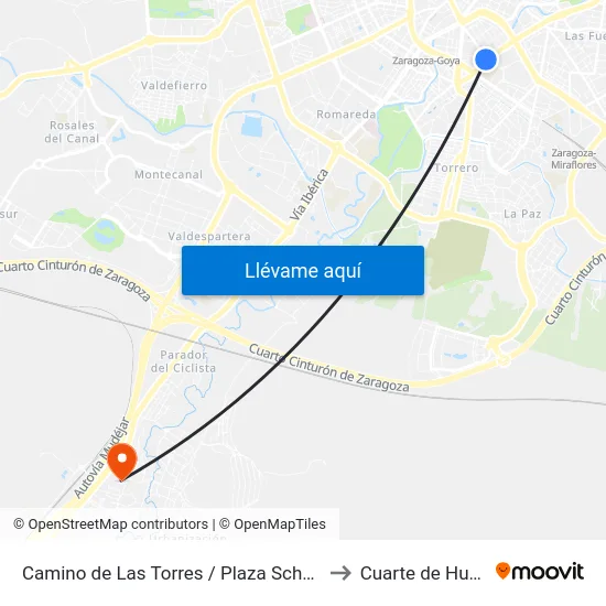 Camino de Las Torres / Plaza Schweitzer to Cuarte de Huerva map