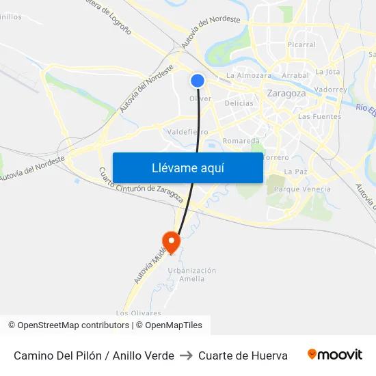 Camino Del Pilón / Anillo Verde to Cuarte de Huerva map
