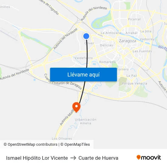 Ismael Hipólito Lor Vicente to Cuarte de Huerva map