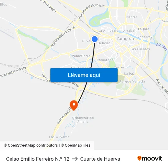 Celso Emilio Ferreiro N.º 12 to Cuarte de Huerva map