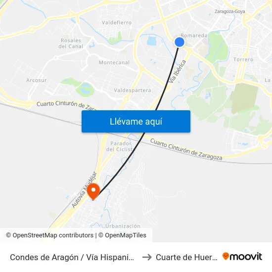 Condes de Aragón / Vía Hispanidad to Cuarte de Huerva map