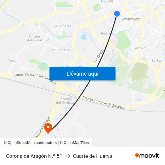 Corona de Aragón N.º 51 to Cuarte de Huerva map