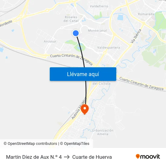 Martín Díez de Aux N.º 4 to Cuarte de Huerva map