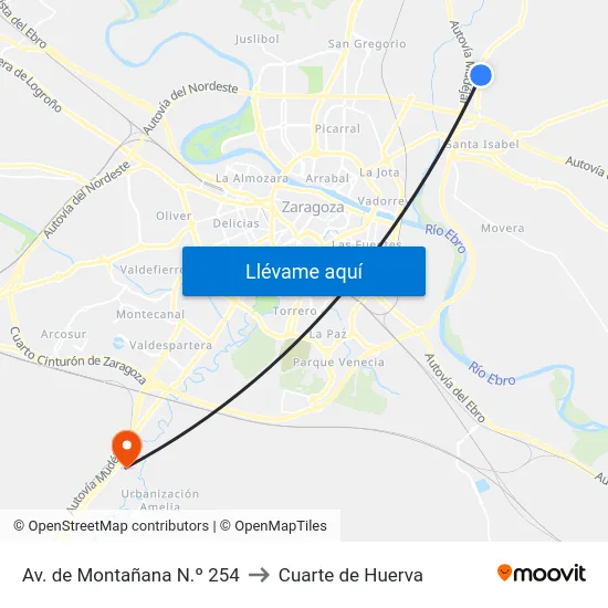 Av. de Montañana N.º 254 to Cuarte de Huerva map