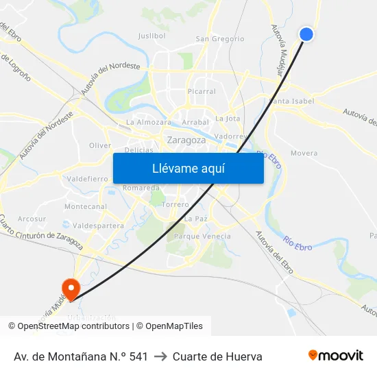 Av. de Montañana N.º 541 to Cuarte de Huerva map