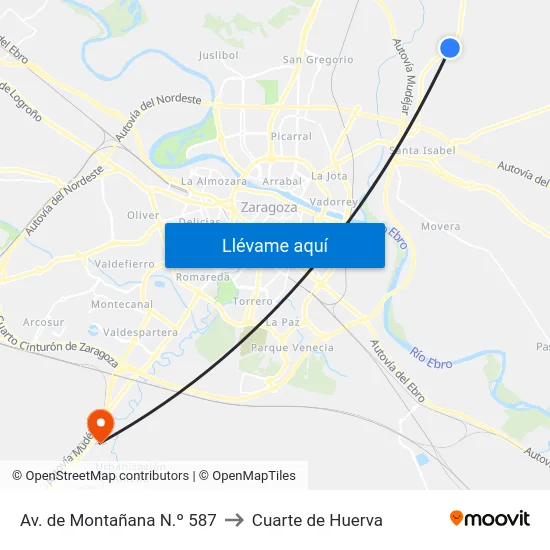 Av. de Montañana N.º 587 to Cuarte de Huerva map