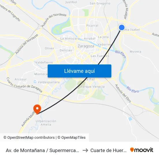 Av. de Montañana / Supermercado to Cuarte de Huerva map