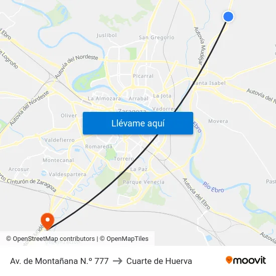 Av. de Montañana N.º 777 to Cuarte de Huerva map