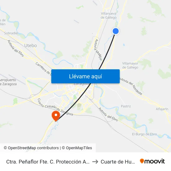 Ctra. Peñaflor Fte. C. Protección Animal to Cuarte de Huerva map