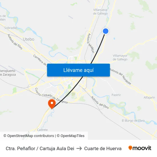 Ctra. Peñaflor / Cartuja Aula Dei to Cuarte de Huerva map
