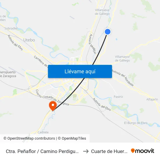 Ctra. Peñaflor / Camino Perdiguera to Cuarte de Huerva map