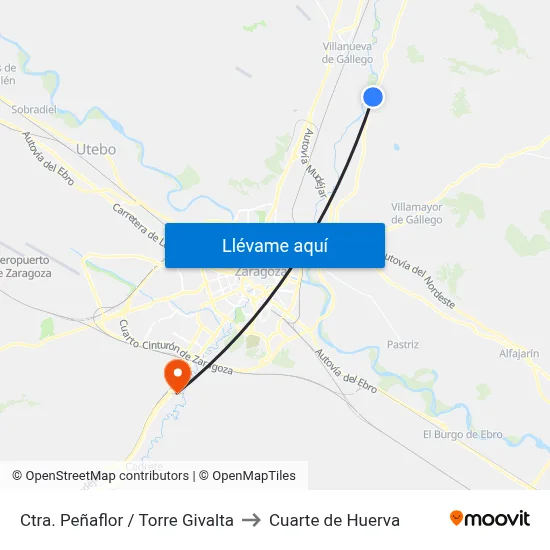 Ctra. Peñaflor / Torre Givalta to Cuarte de Huerva map