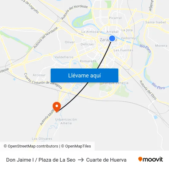 Don Jaime I / Plaza de La Seo to Cuarte de Huerva map