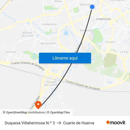 Duquesa Villahermosa N.º 3 to Cuarte de Huerva map
