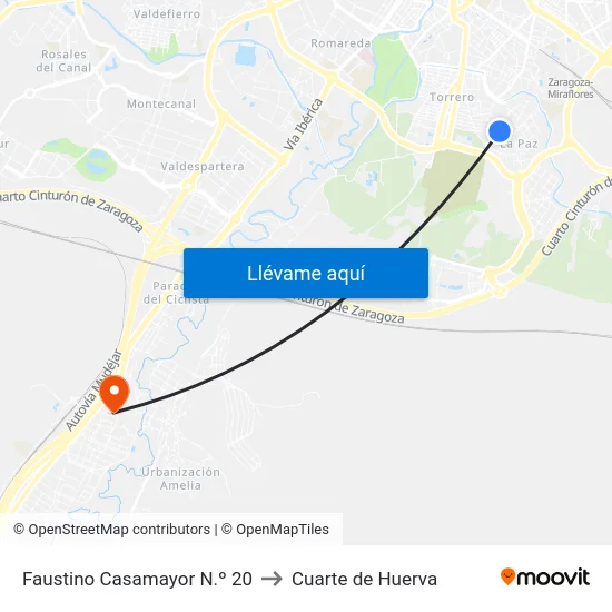 Faustino Casamayor N.º 20 to Cuarte de Huerva map