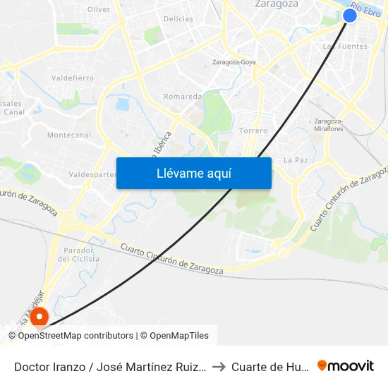 Doctor Iranzo / José Martínez Ruiz Azorín to Cuarte de Huerva map