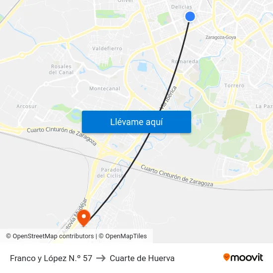 Franco y López N.º 57 to Cuarte de Huerva map