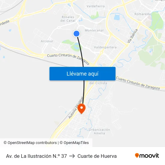 Av. de La Ilustración N.º 37 to Cuarte de Huerva map