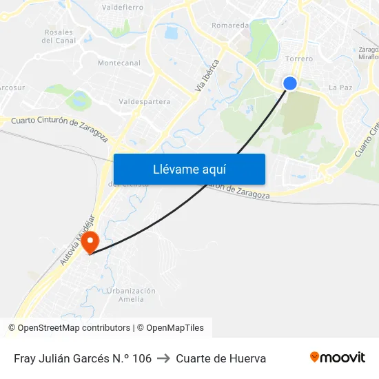 Fray Julián Garcés N.º 106 to Cuarte de Huerva map