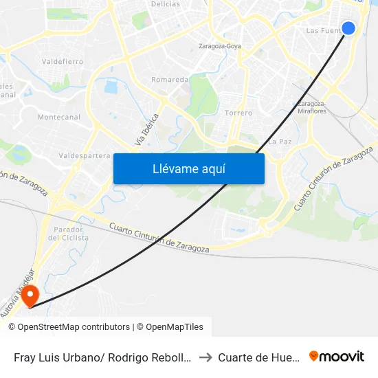 Fray Luis Urbano/ Rodrigo Rebolledo to Cuarte de Huerva map
