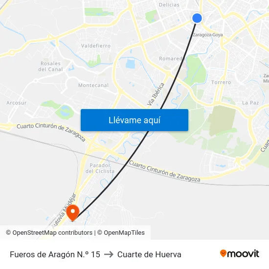 Fueros de Aragón N.º 15 to Cuarte de Huerva map