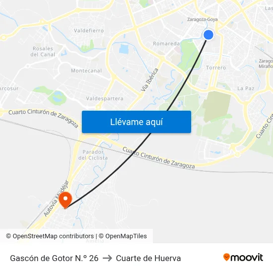 Gascón de Gotor N.º 26 to Cuarte de Huerva map