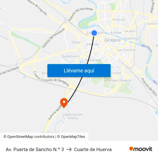 Av. Puerta de Sancho N.º 3 to Cuarte de Huerva map