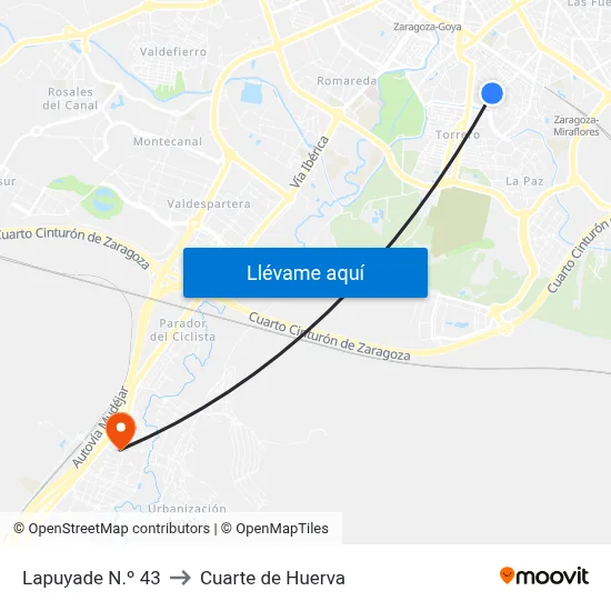 Lapuyade N.º 43 to Cuarte de Huerva map