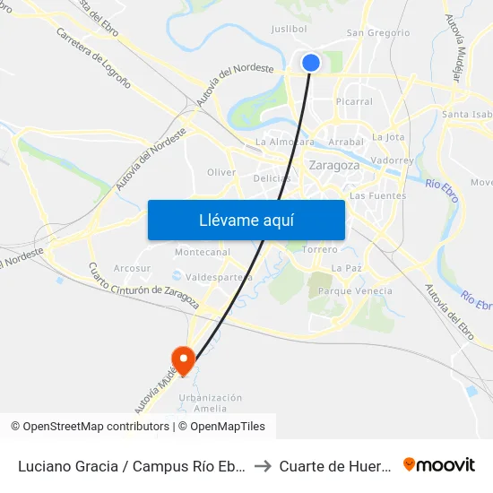 Luciano Gracia / Campus Río Ebro to Cuarte de Huerva map