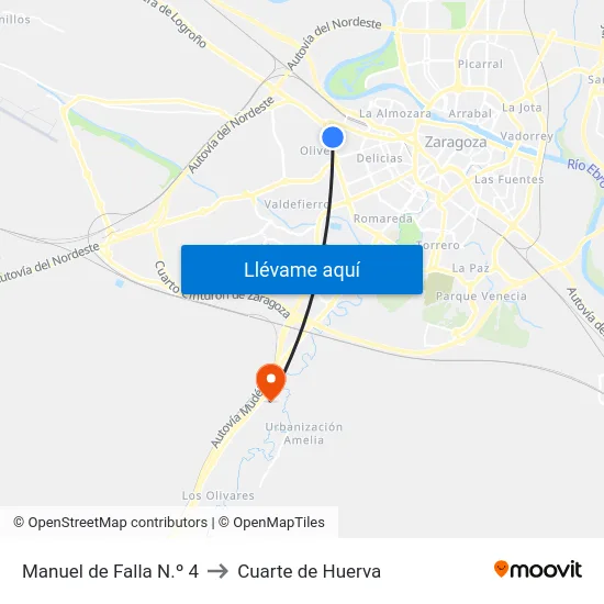 Manuel de Falla N.º 4 to Cuarte de Huerva map