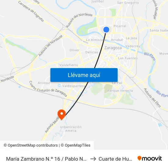 María Zambrano N.º 16 / Pablo Neruda to Cuarte de Huerva map